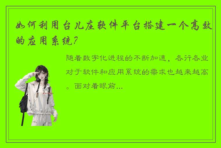 如何利用台儿庄软件平台搭建一个高效的应用系统？